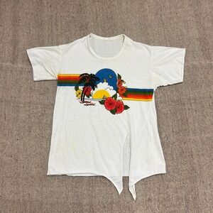 Vintage Beach Shirt Mens Small White 1970s Tourist Nature